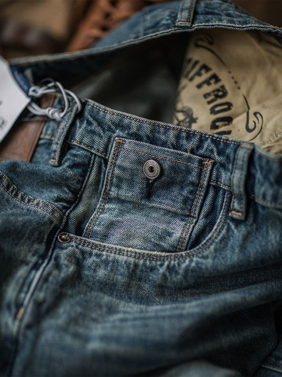 RiffRaff Men's Relaxed Fit Jeans - Vintage Wash Denim - Casual Style