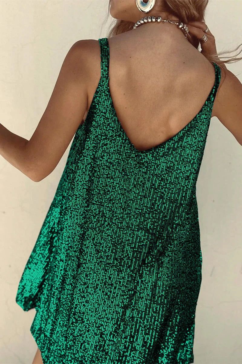 Sequin Mini Dress - V-Neck Sleeveless Dress - Cocktail Party Dress