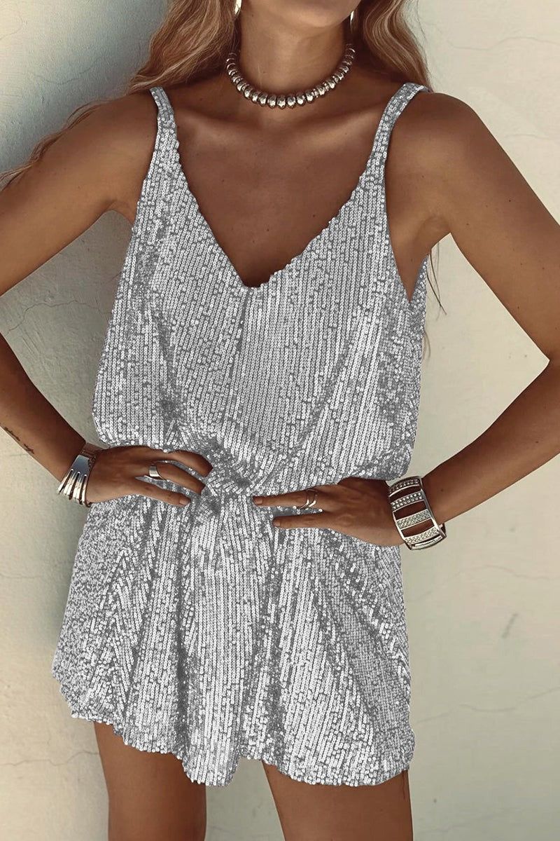 Sequin Mini Dress - V-Neck Sleeveless Dress - Cocktail Party Dress