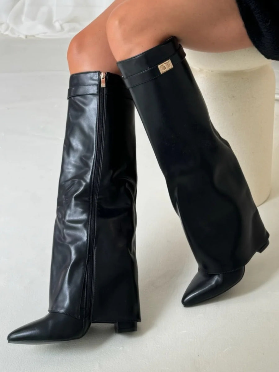 Elegant Women's Knee-High Suede Boots - Black, Beige, Brown, Leather, Size Variants