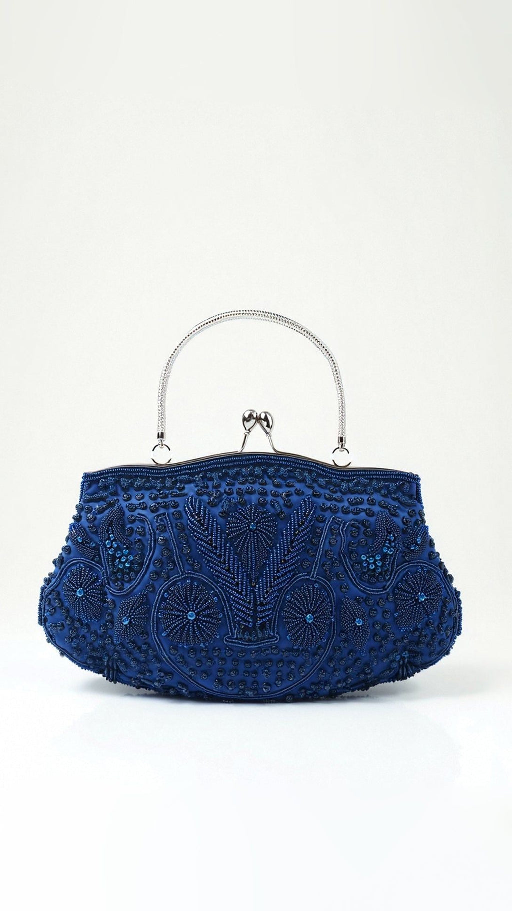 Embroidered Evening Bag with Metal Handle - Beaded Clutch Purse - Formal Occasion Handbag