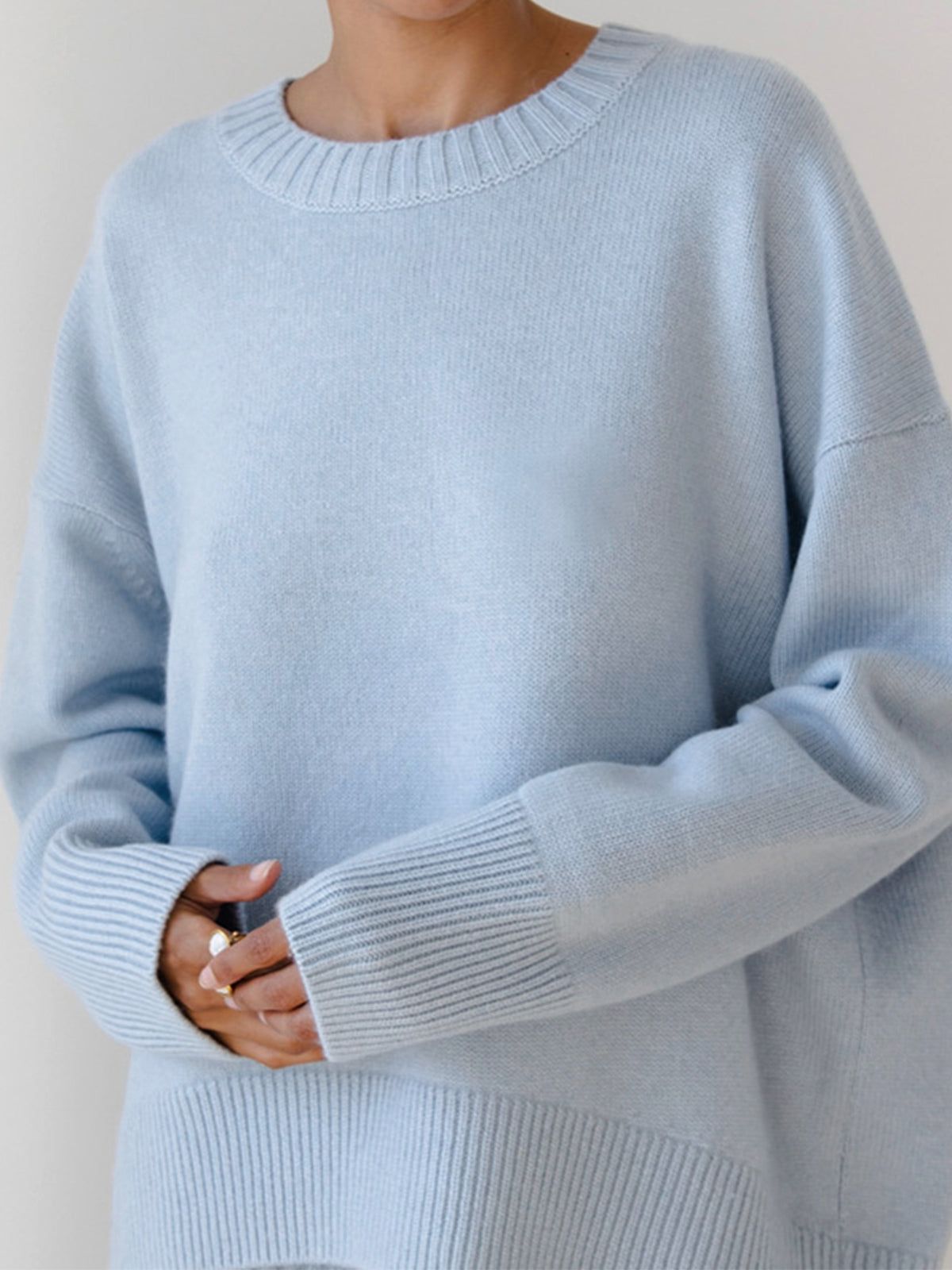 Cashmere Sweater - Oversized Fit, Crew Neck, Ribbed Knit - Women's/Unisex - Various Colors Available