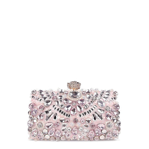 Crystal Embellished Evening Clutch Bag Pink Rhinestone Party Purse Handbag