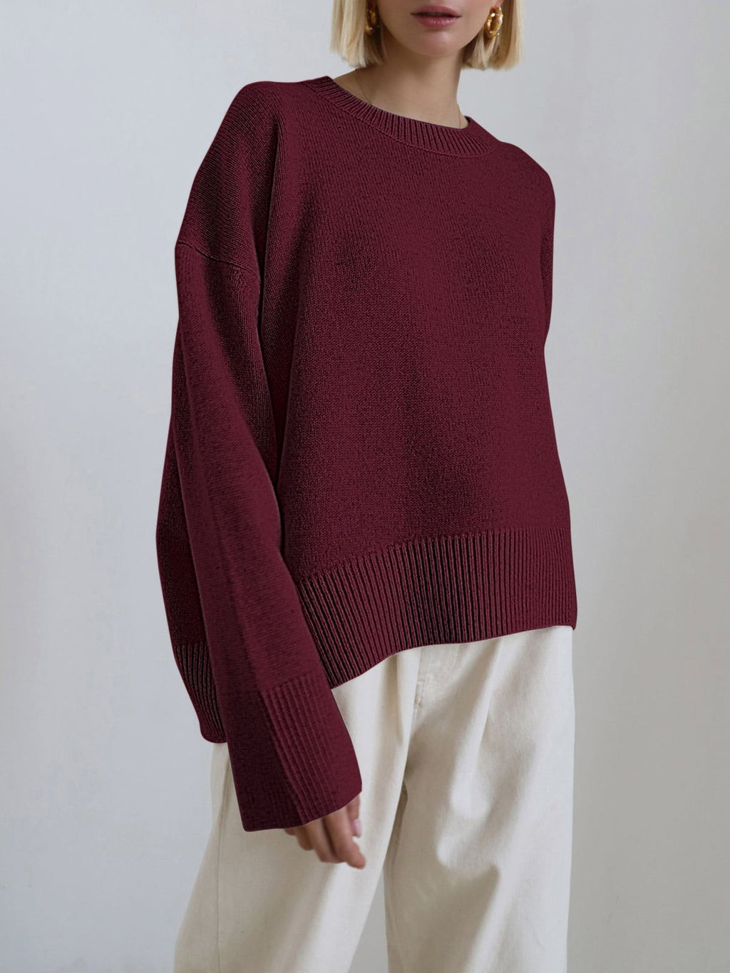 Cashmere Sweater - Oversized Fit, Crew Neck, Ribbed Knit - Women's/Unisex - Various Colors Available