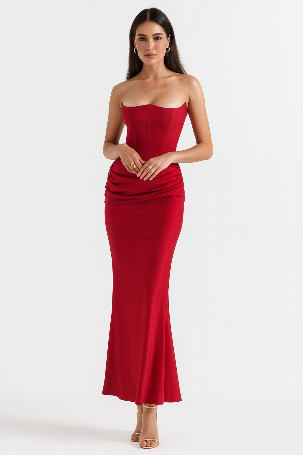 Strapless Corset Maxi Dress - Satin Formal Evening Gown - Elegant Party Dress