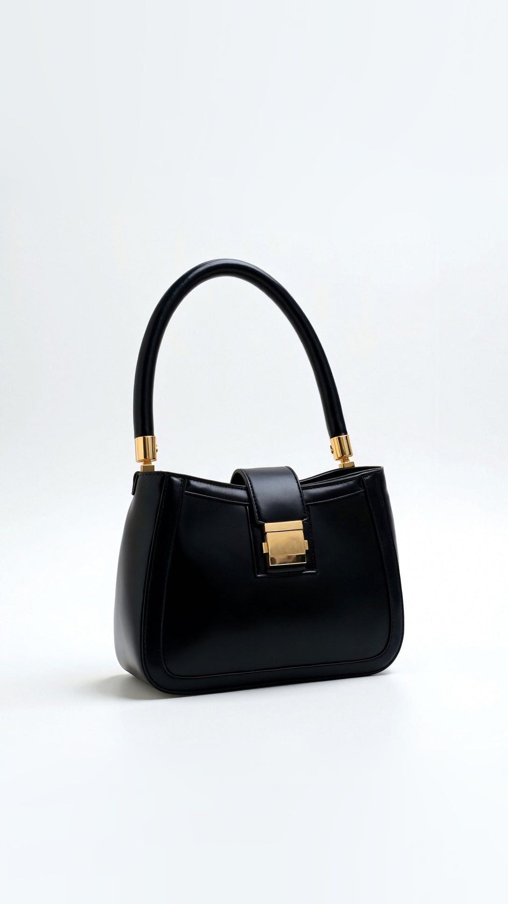 Structured Shoulder Bag Classic Handbag for Women Faux Leather with Gold Accent
