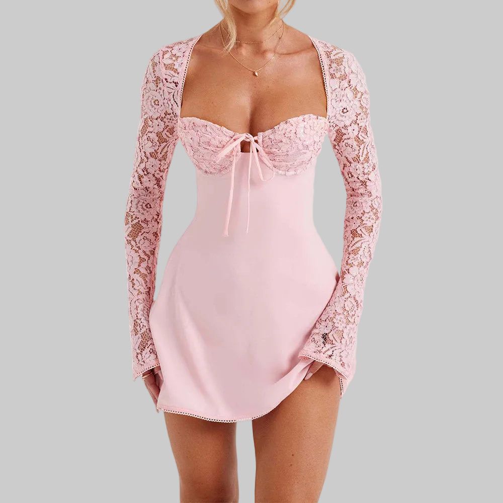 Lace Sleeve Corset Mini Dress - Bodycon Party Cocktail Dress