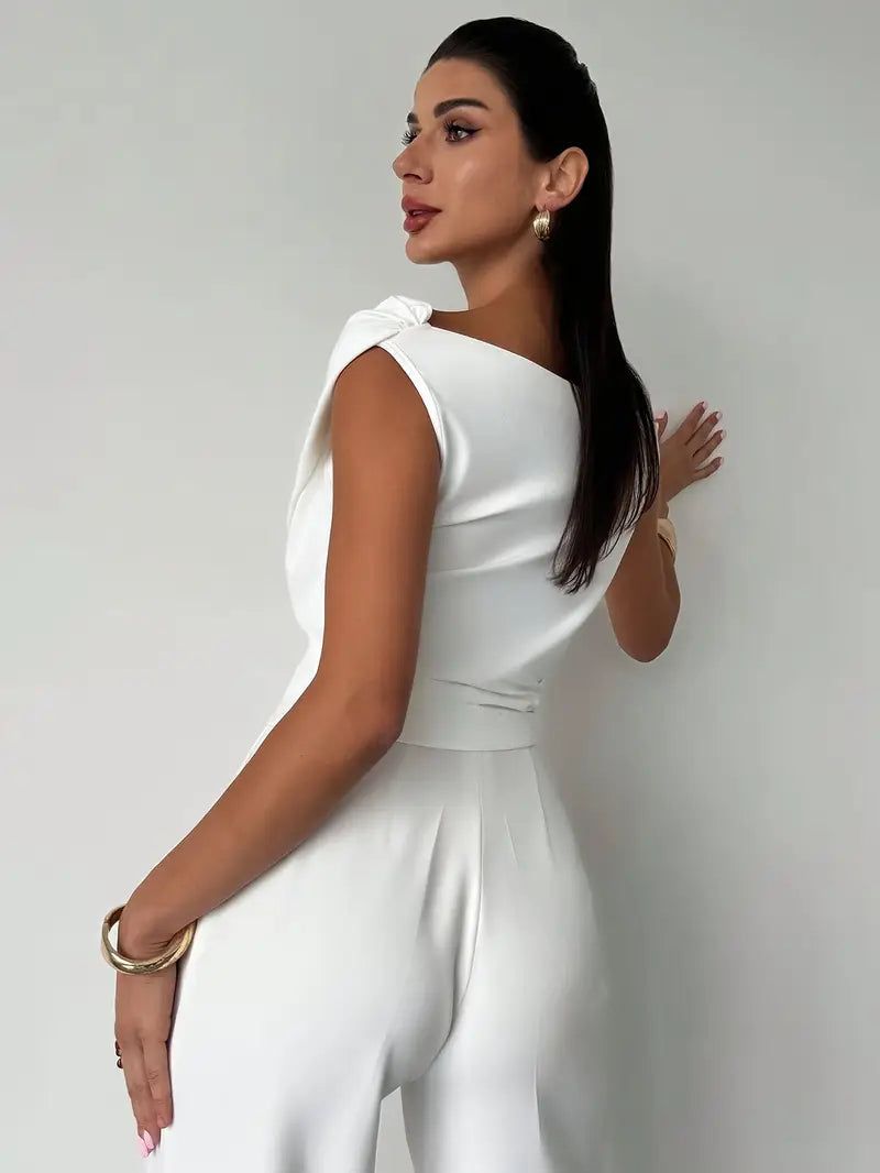 Off-Shoulder Wrap Top - Elegant Sleeveless Blouse, Available in White, Black, Red