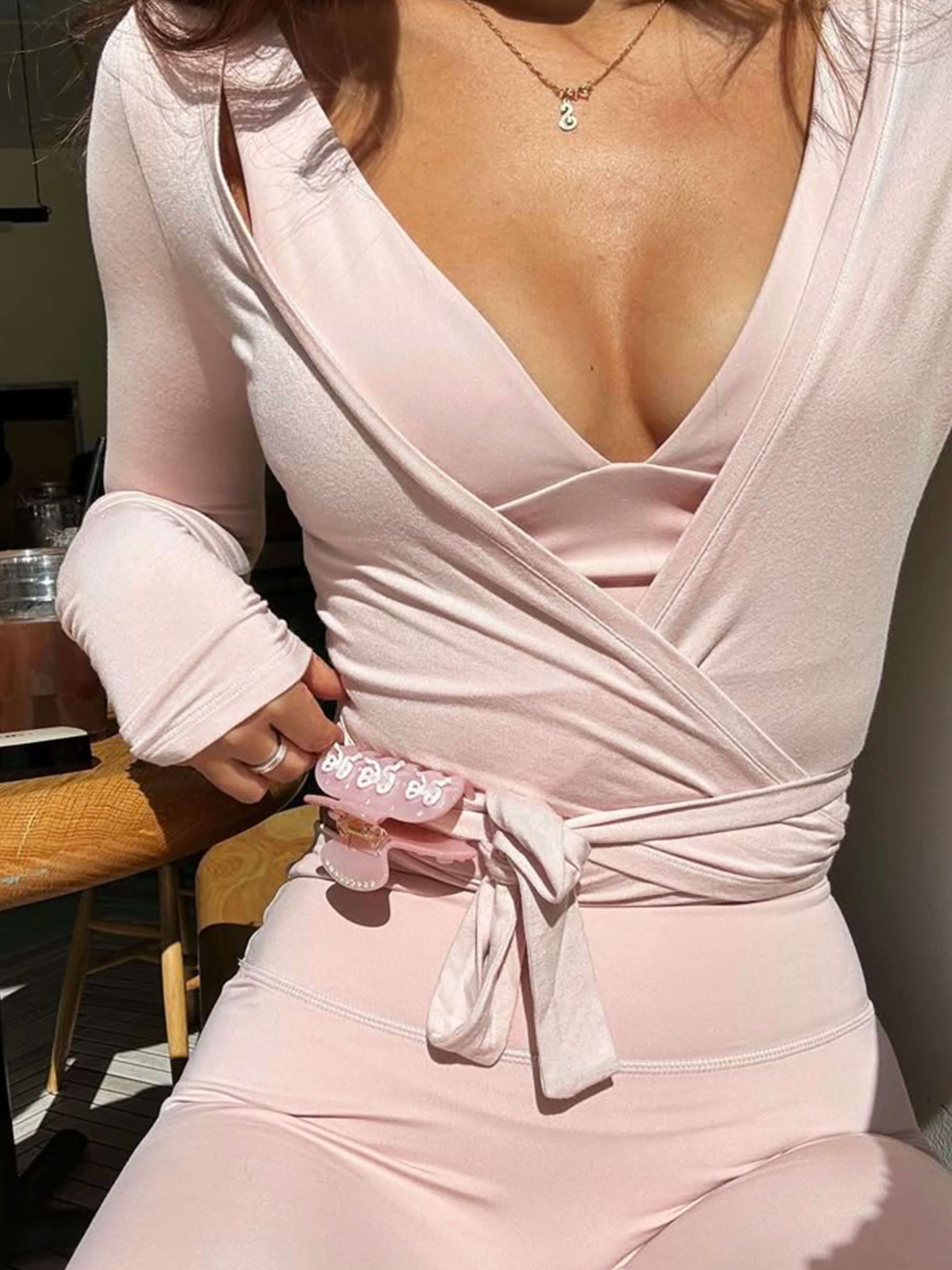 Wrap Front Long Sleeve Top - Women's Tie Waist Crop Top - Casual Cover Up Cardigan