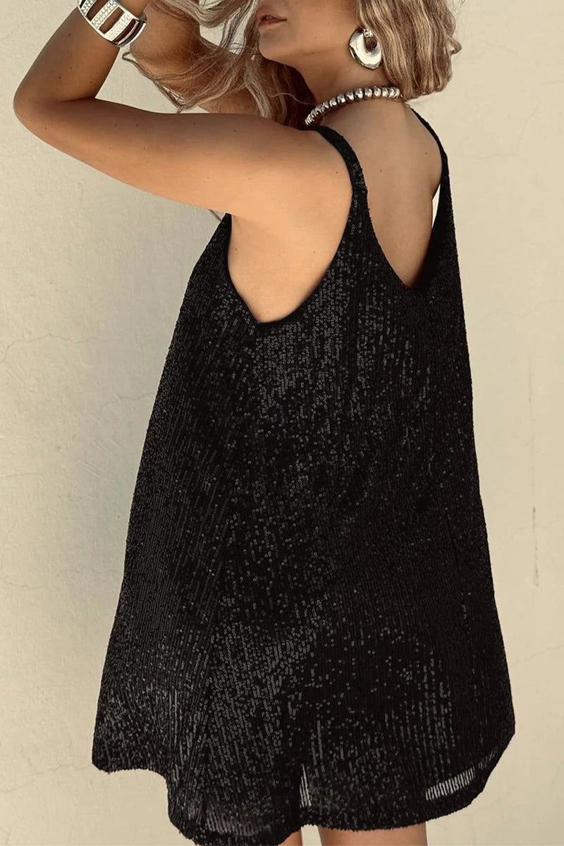 Sequin Mini Dress - V-Neck Sleeveless Dress - Cocktail Party Dress