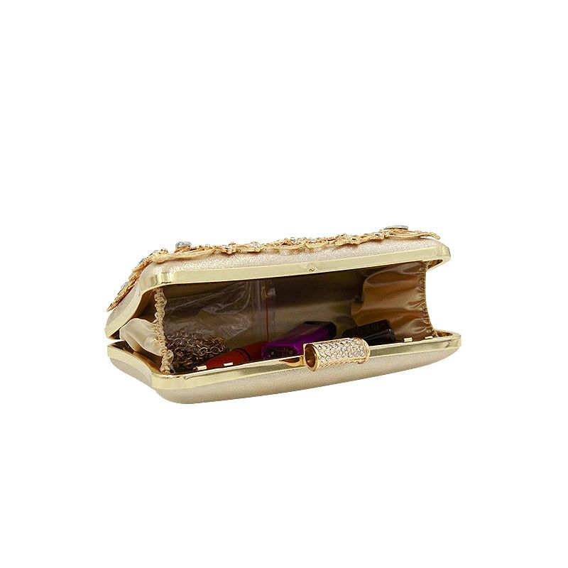 Floral Evening Clutch Bag Rhinestone Beaded Party Purse Bridal Wedding Prom Handbag