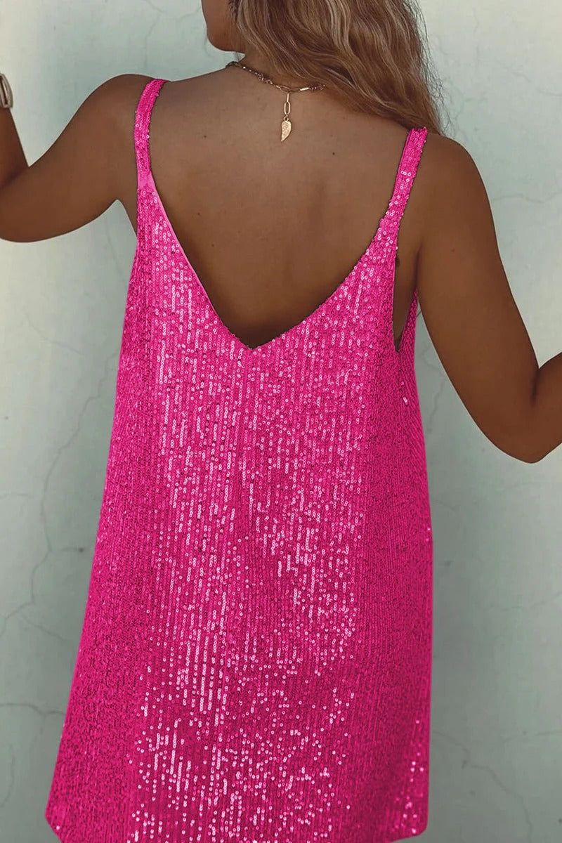 Sequin Mini Dress - V-Neck Sleeveless Dress - Cocktail Party Dress