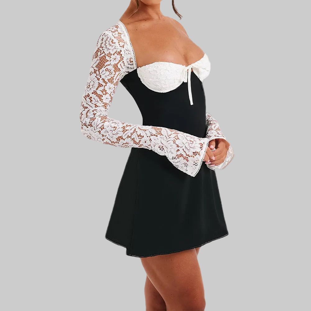 Lace Sleeve Corset Mini Dress - Bodycon Party Cocktail Dress