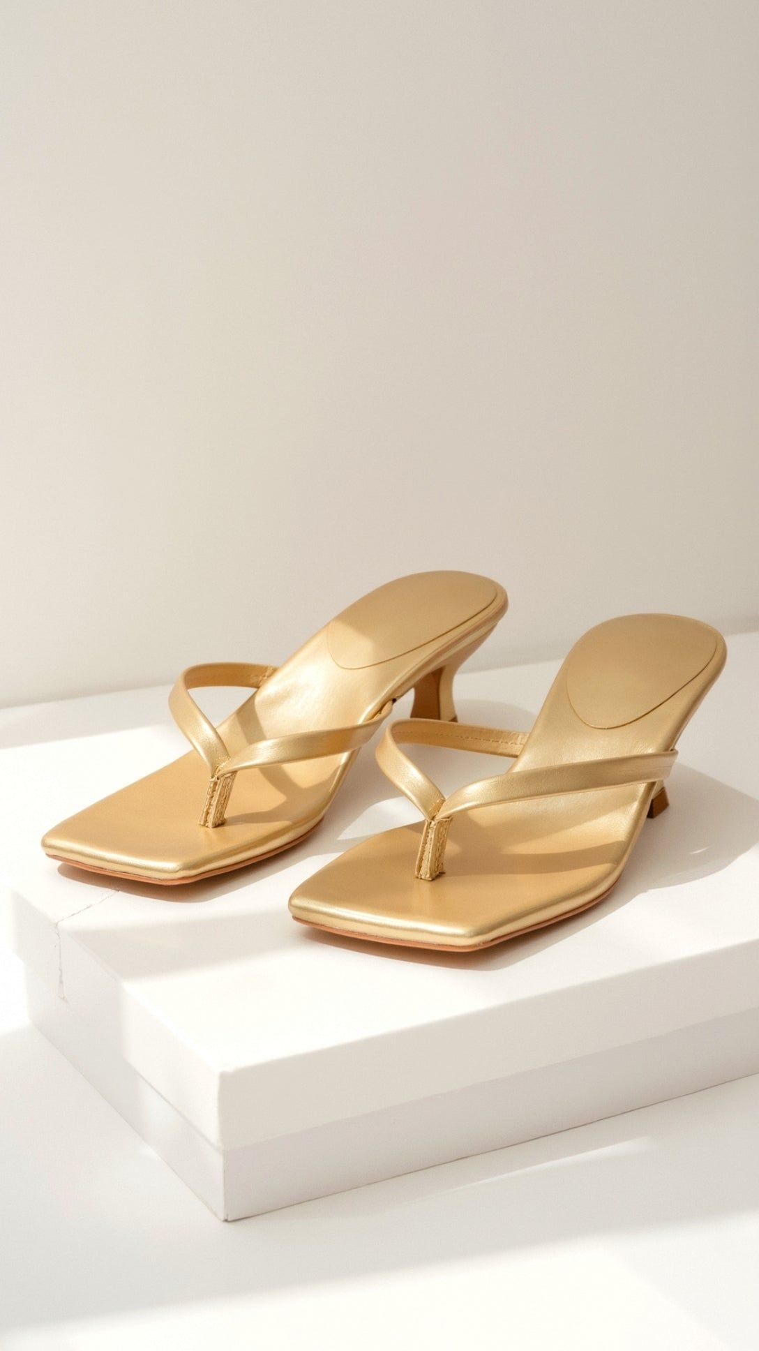 Square Toe Thong Heel Sandals - Leather Kitten Heel Mules for Women