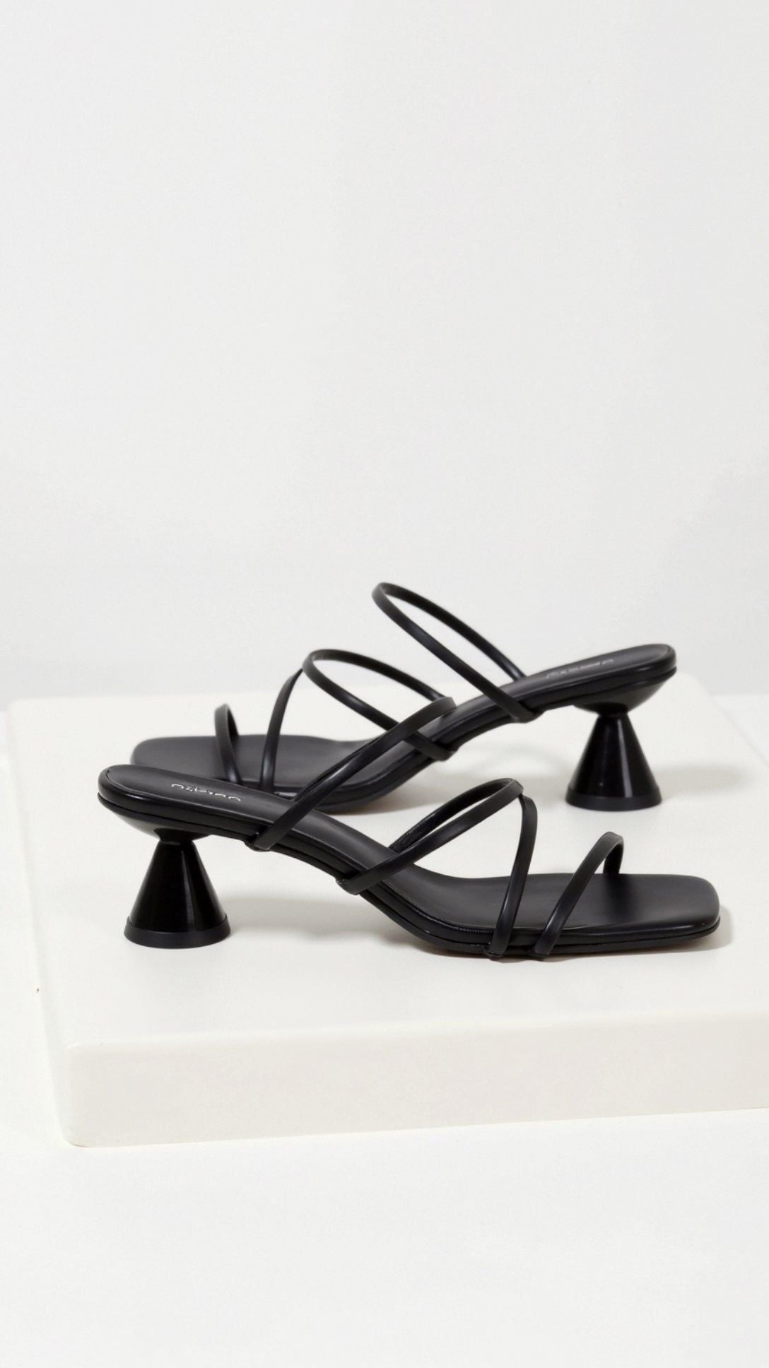 Sculptural Heel Sandals - Minimalist Strappy Heels with Unique Heel Design