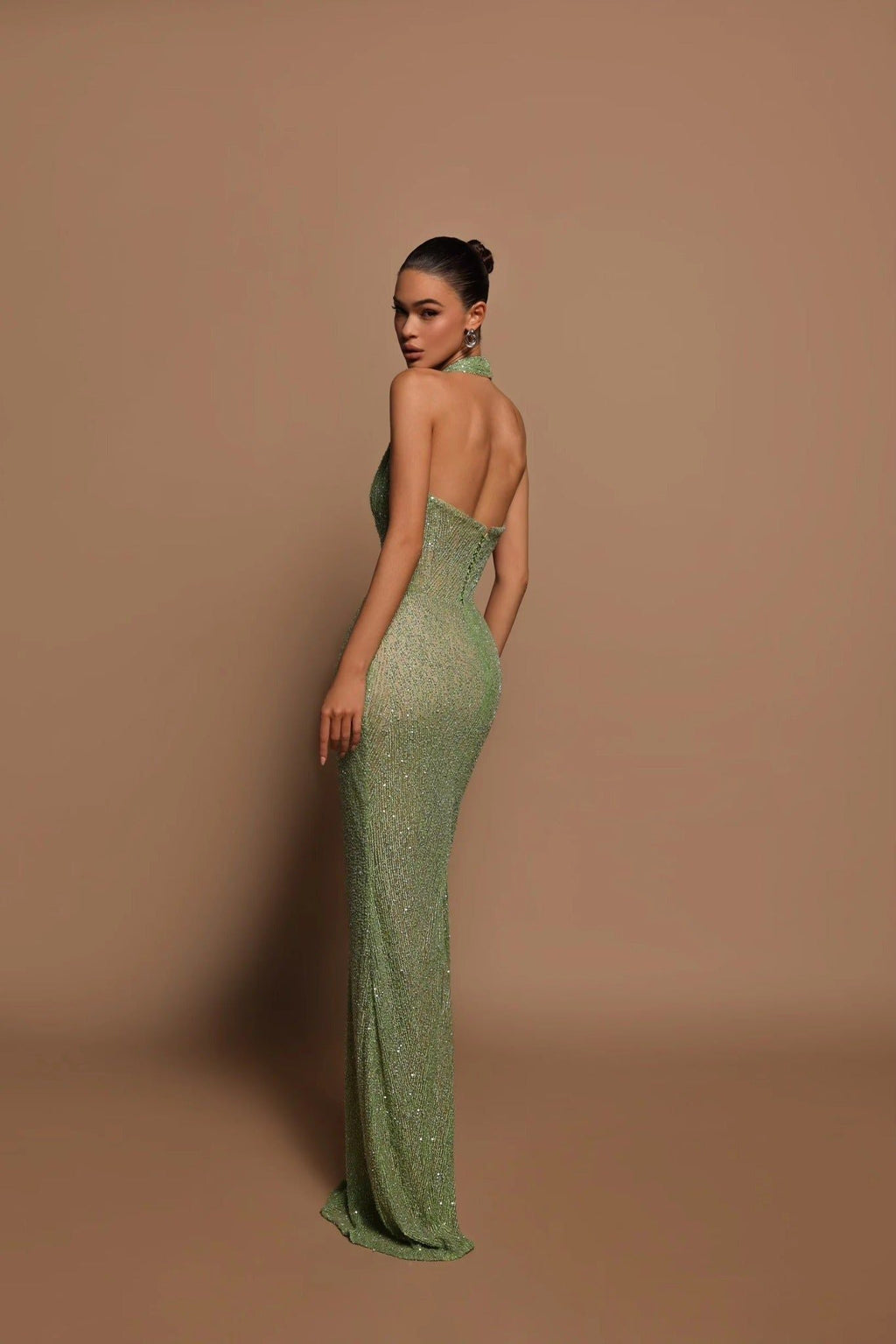 Sequin Halter Maxi Dress - Evening Gown - Green Formal Dress