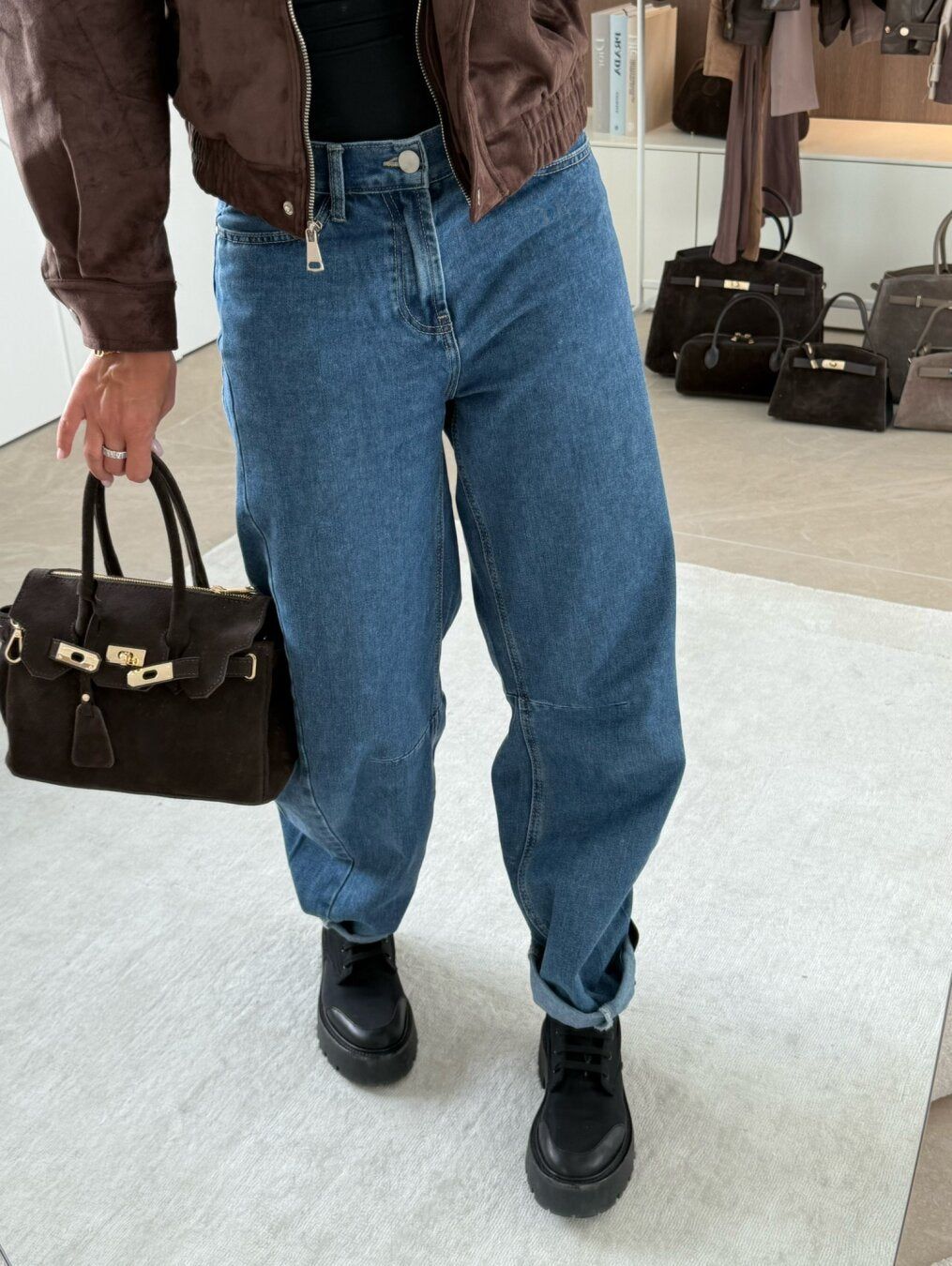 High-Waisted Balloon Jeans Women's Relaxed Fit Blue Denim