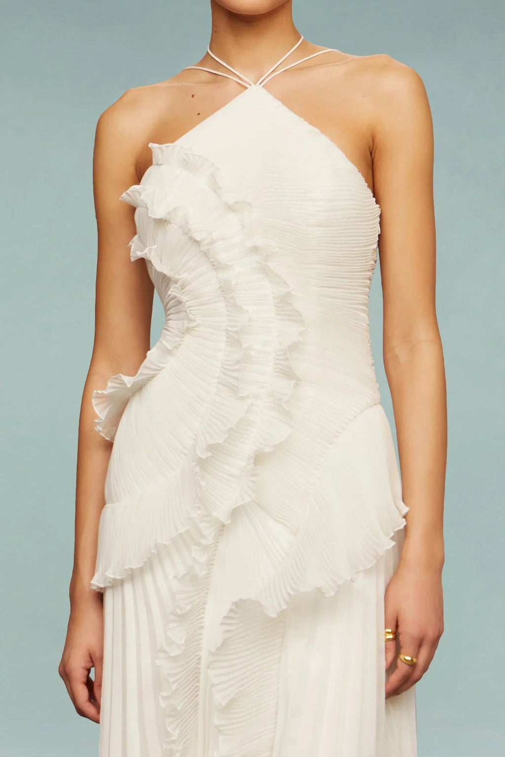 Ruffle Pleated Midi Dress - One Shoulder Asymmetrical Party Dress