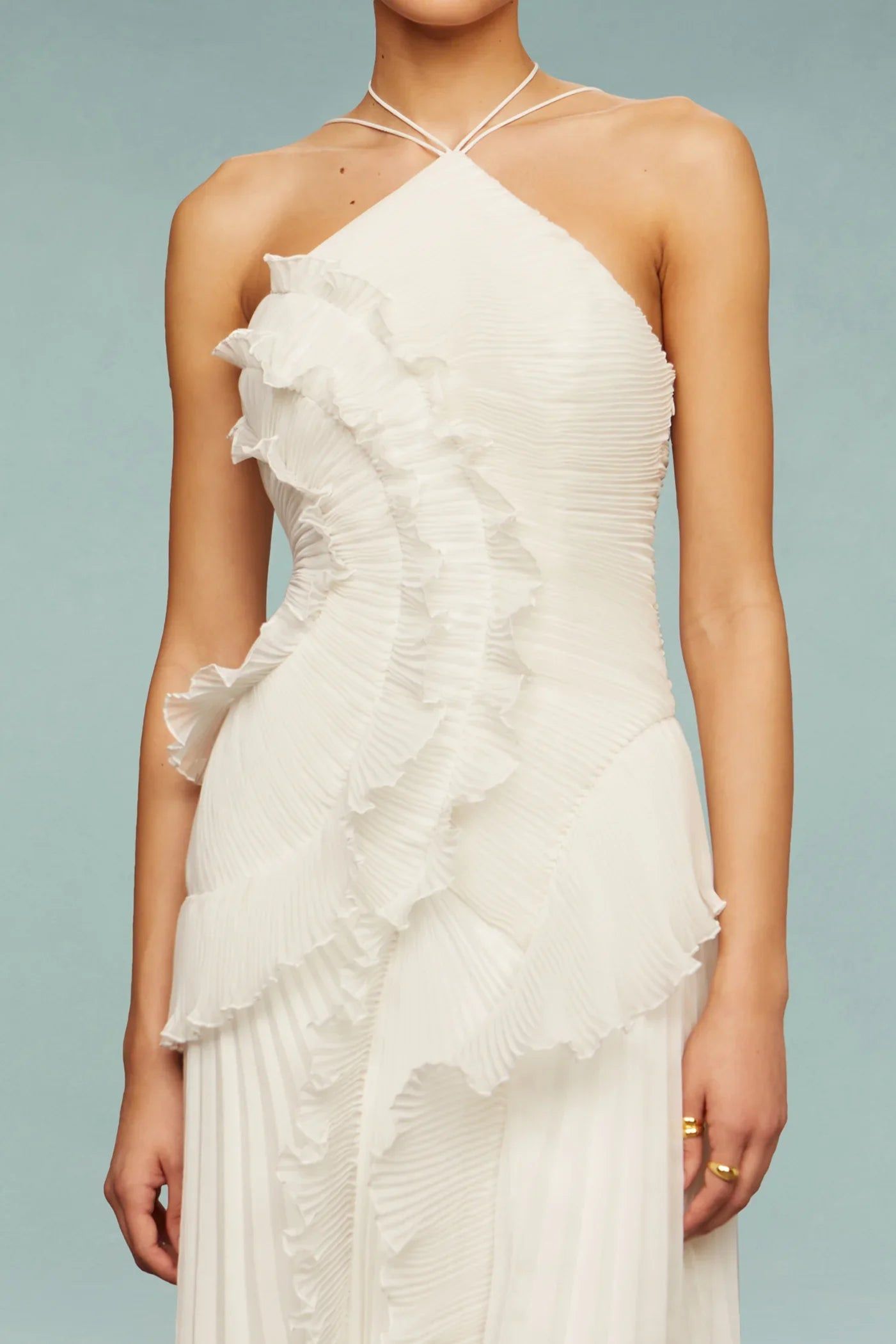 Ruffle Pleated Midi Dress - One Shoulder Asymmetrical Party Dress