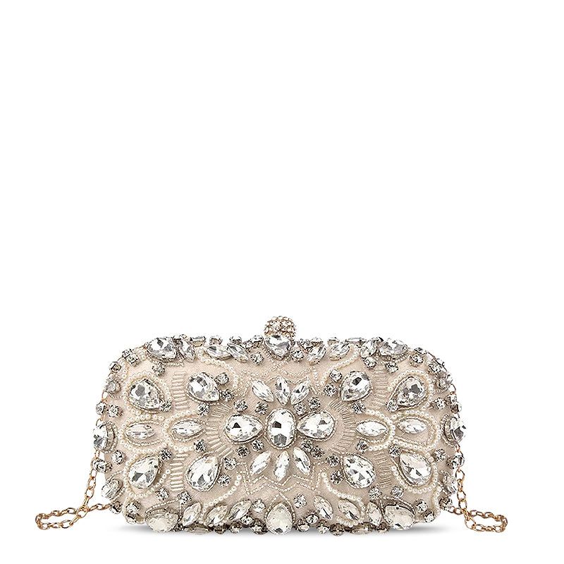 Crystal Beaded Evening Clutch Bag Wedding Party Prom Purse Champagne