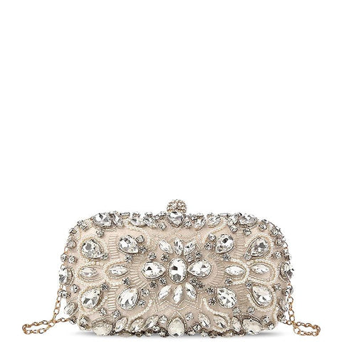 Crystal Beaded Evening Clutch Bag Wedding Party Prom Purse Champagne