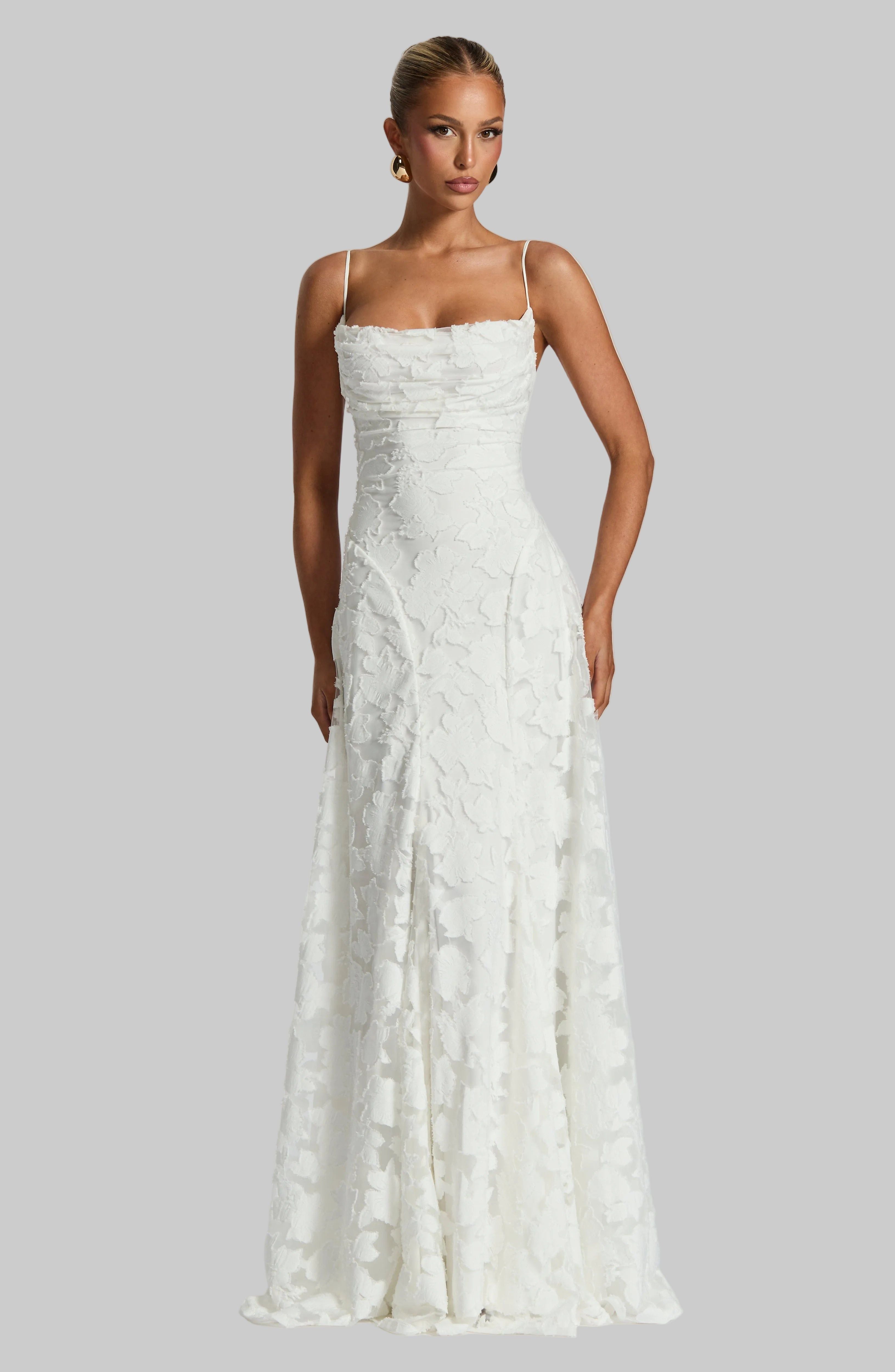 Floral Maxi Dress - Lace Up Back, Spaghetti Strap, Fitted Bodice, Long Evening Gown