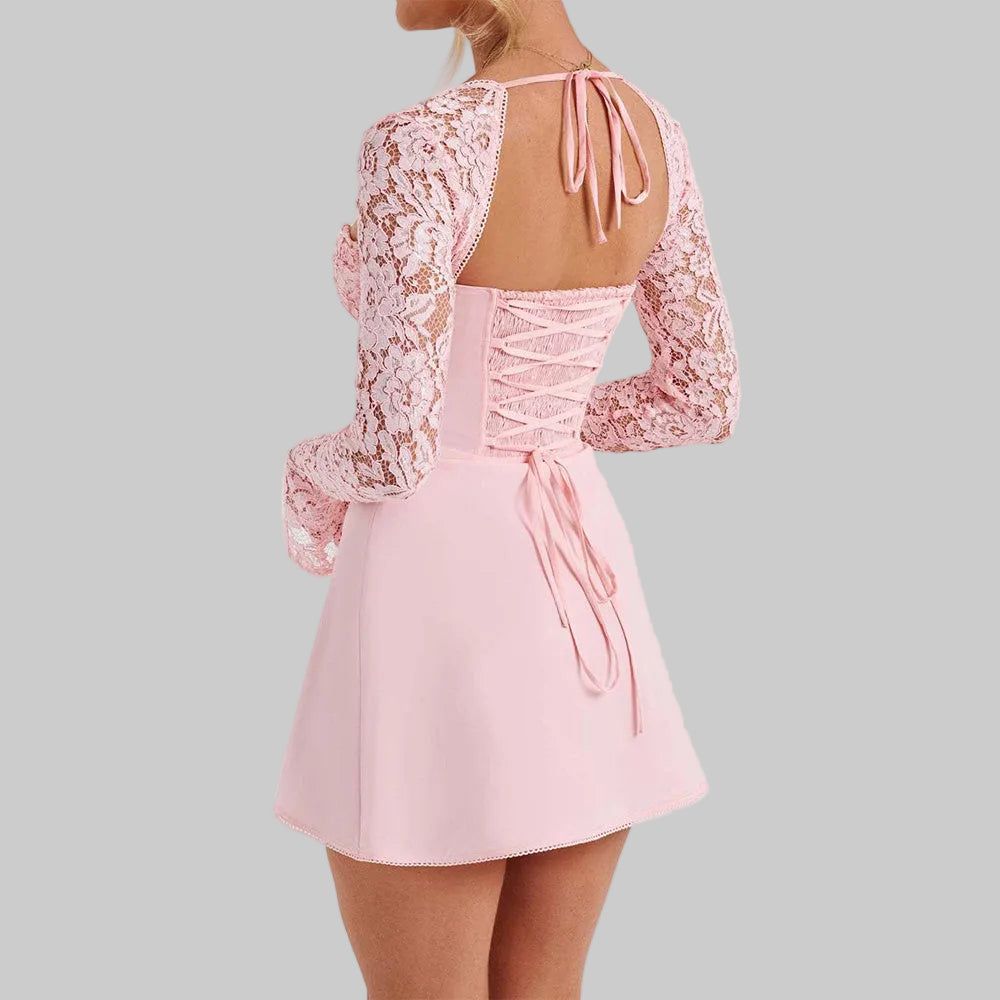 Lace Sleeve Corset Mini Dress - Bodycon Party Cocktail Dress