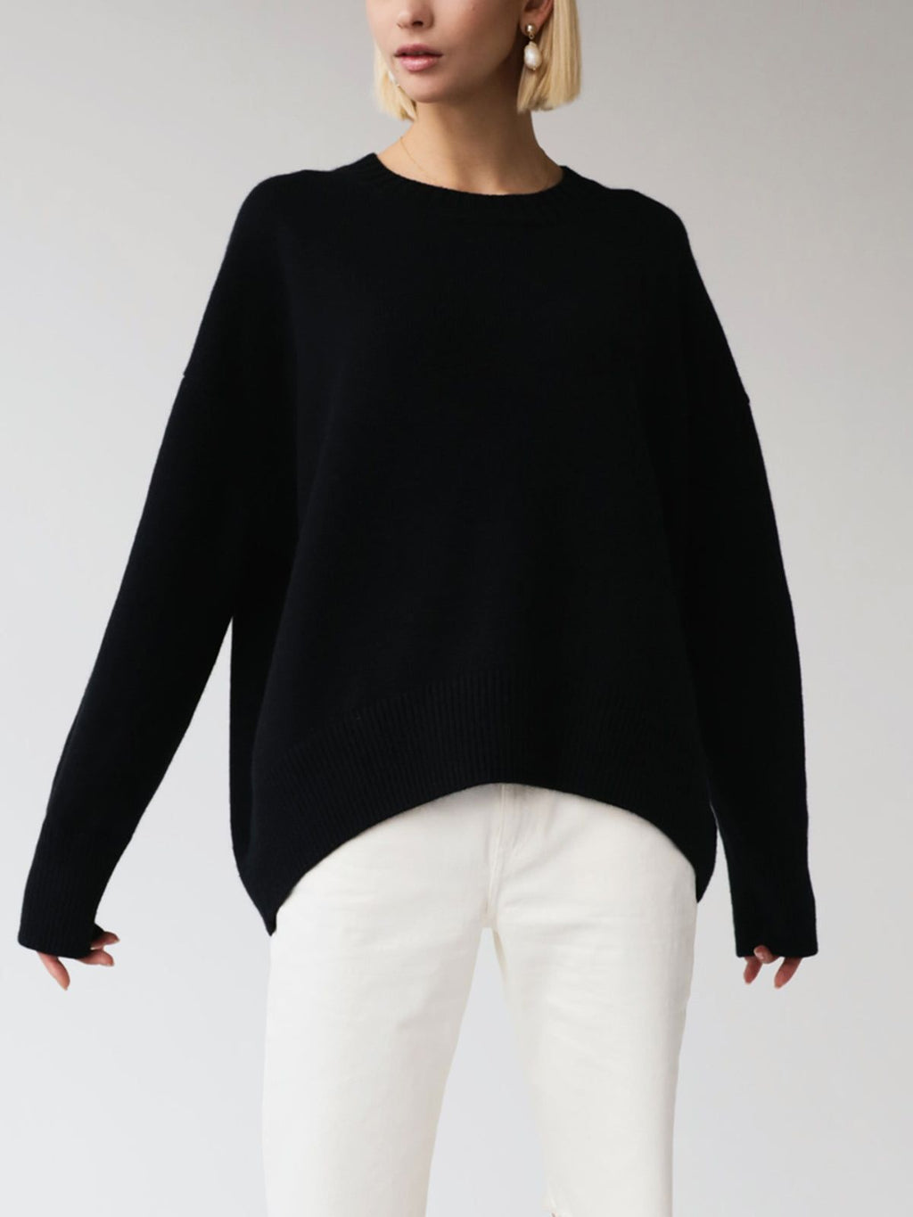 Cashmere Sweater - Oversized Fit, Crew Neck, Ribbed Knit - Women's/Unisex - Various Colors Available