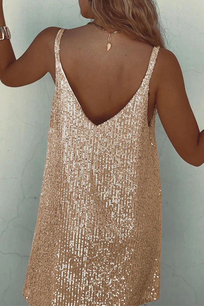 Sequin Mini Dress - V-Neck Sleeveless Dress - Cocktail Party Dress