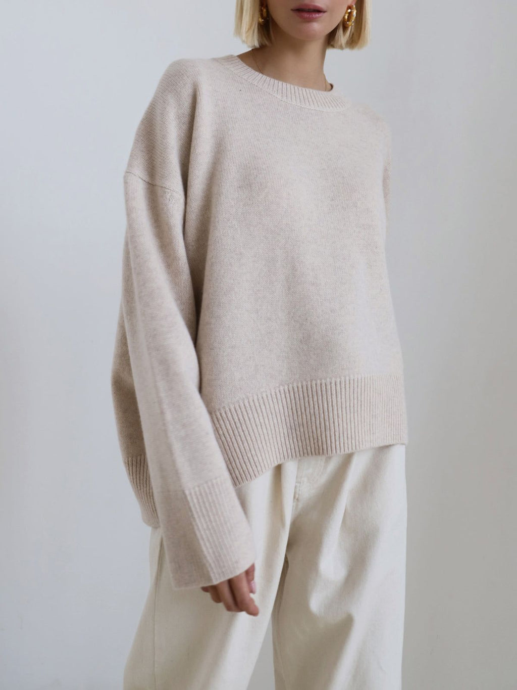 Cashmere Sweater - Oversized Fit, Crew Neck, Ribbed Knit - Women's/Unisex - Various Colors Available