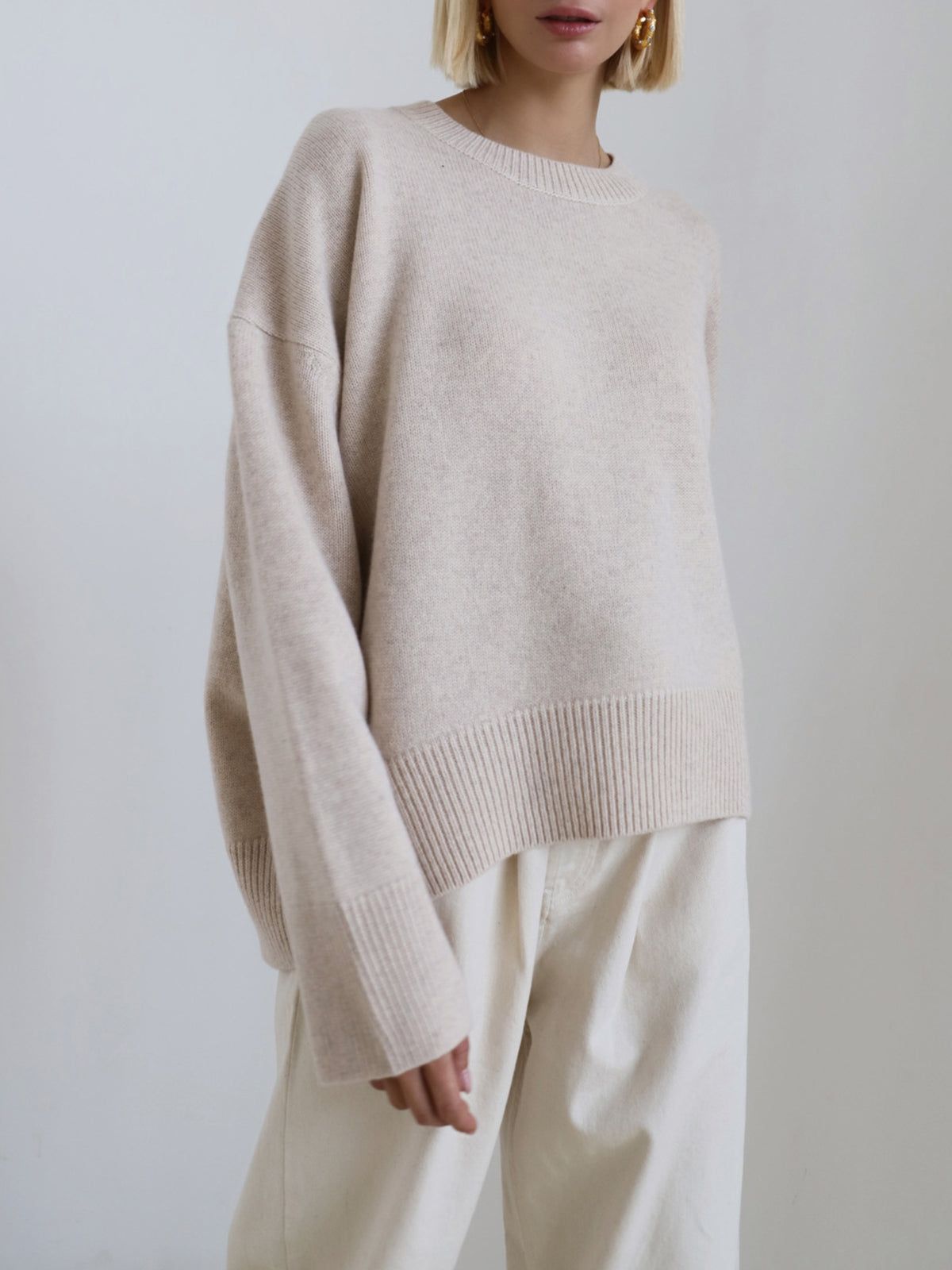 Cashmere Sweater - Oversized Fit, Crew Neck, Ribbed Knit - Women's/Unisex - Various Colors Available