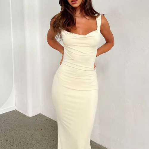 Cowl Neck Maxi Dress - Backless Evening Gown - Elegant Formal Dress, Available in Black, White, Brown, Green