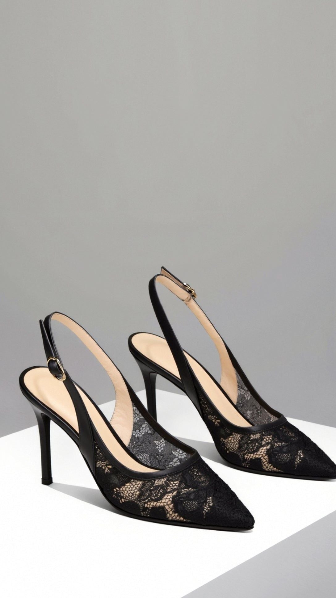 Lace Slingback Heels - Pointed Toe, Stiletto Heel, Women's Dress Shoes