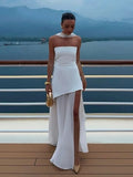 Strapless High Slit Maxi Dress with Chiffon Scarf - Elegant Evening Gown