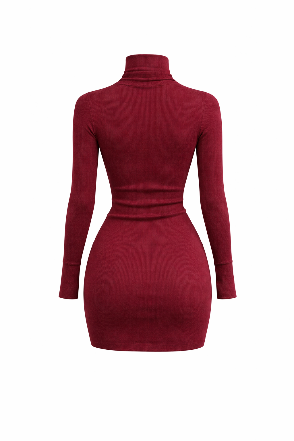 Jesolice Burgundy Ribbed Turtleneck Bodycon Mini Dress