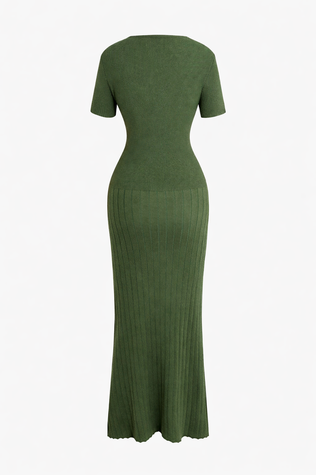 Jesolice Olive Ribbed Knit Button-Front Midi Dress