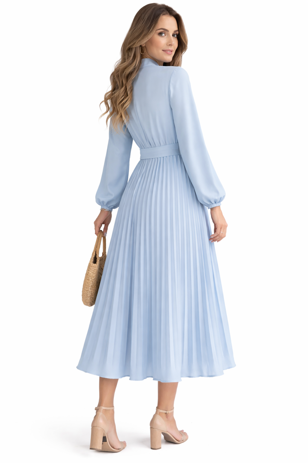 Jesolice Skyline Grace Pleated Belted Midi Dress (Light Blue)