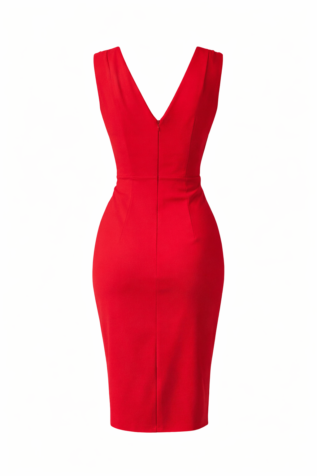 Jesolice Scarlet Ruched V-Neck Midi Dress with Side Slit