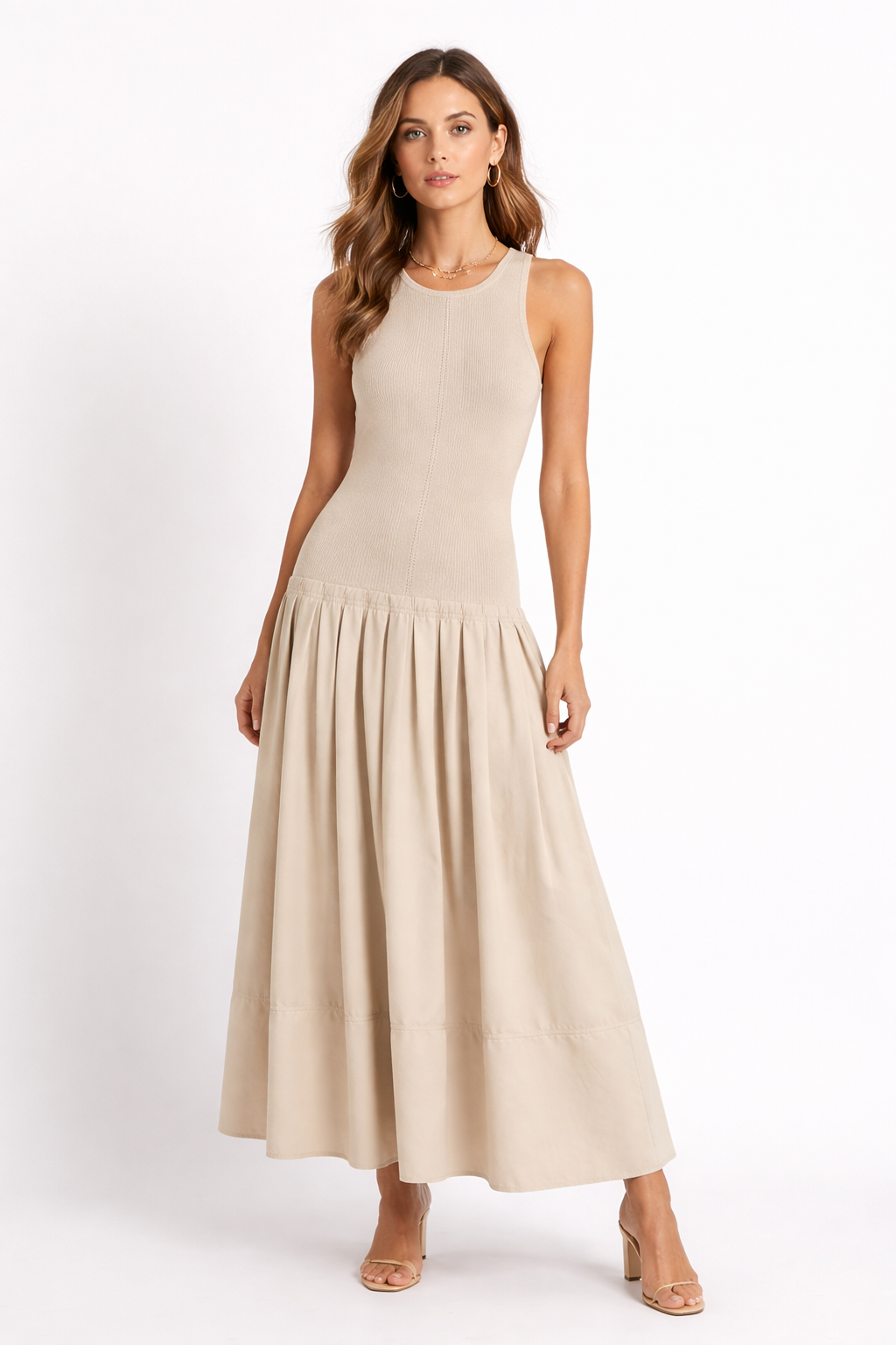 Jesolice Sandstone Ribbed Tank Maxi Dress