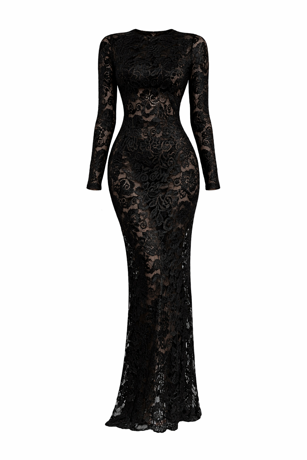 Midnight Lace Long-Sleeve Maxi Dress