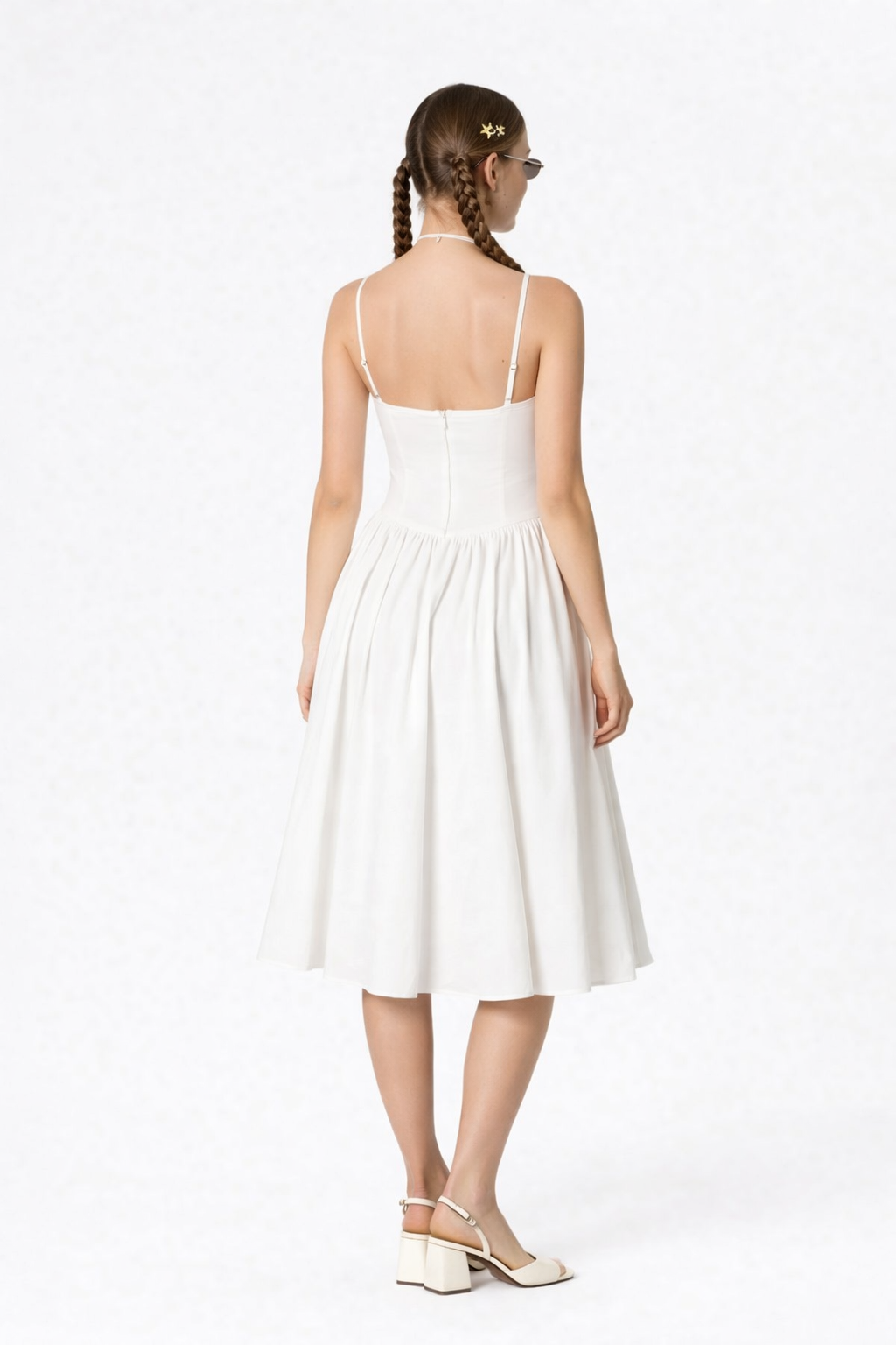Luna Corset-Bodice White Midi Dress