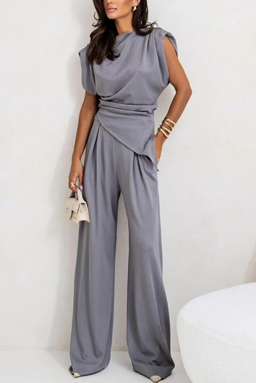 Chic Women's Draped Jumpsuit - Sleeveless, Wide-Leg, Multiple Colors