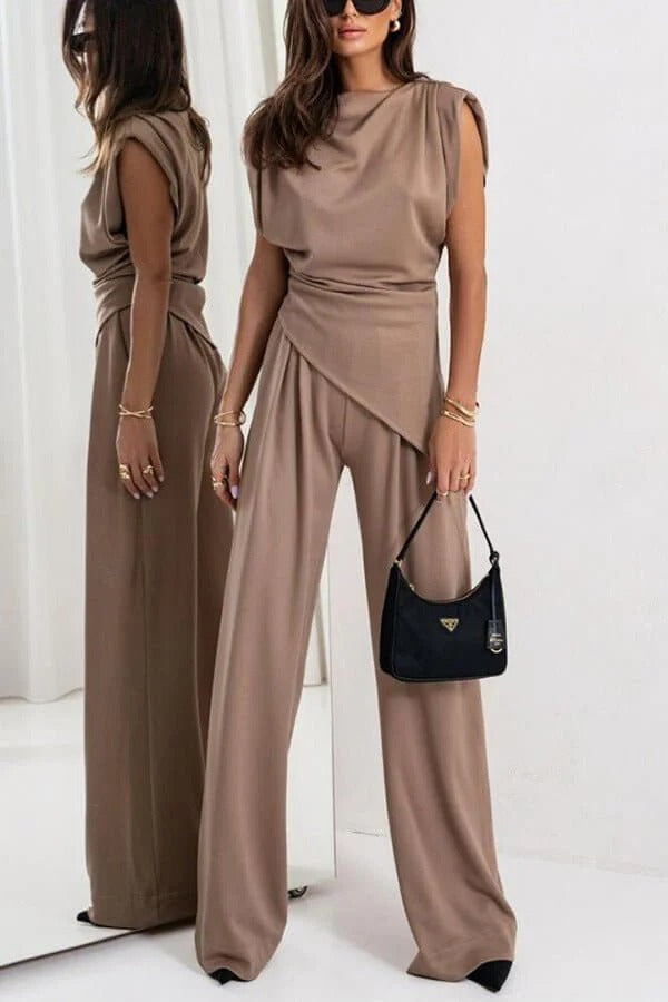 Chic Women's Draped Jumpsuit - Sleeveless, Wide-Leg, Multiple Colors