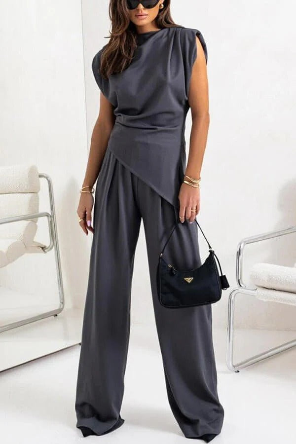 Chic Women's Draped Jumpsuit - Sleeveless, Wide-Leg, Multiple Colors