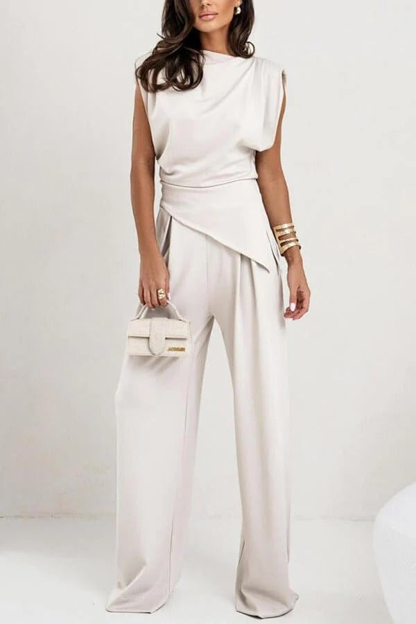 Chic Women's Draped Jumpsuit - Sleeveless, Wide-Leg, Multiple Colors