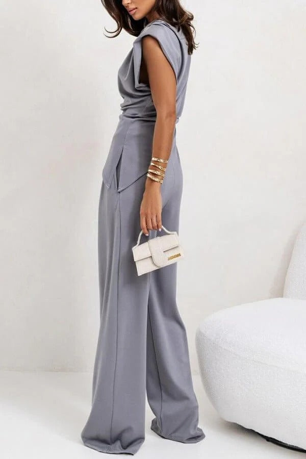 Chic Women's Draped Jumpsuit - Sleeveless, Wide-Leg, Multiple Colors