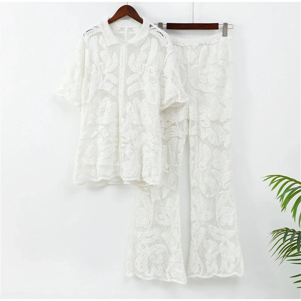 Elegant White Lace Two-Piece Set - Women's Summer Beachwear Outfit