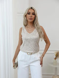 Elegant Sequin Sleeveless V-Neck Top for Women - Gold, Silver, Pink, Black