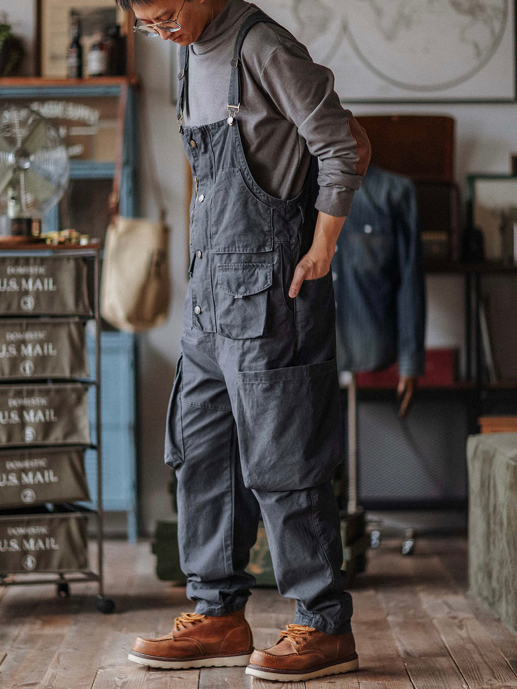 Sleek Men's Overalls | Durable Cotton Canvas, 10 Pockets
