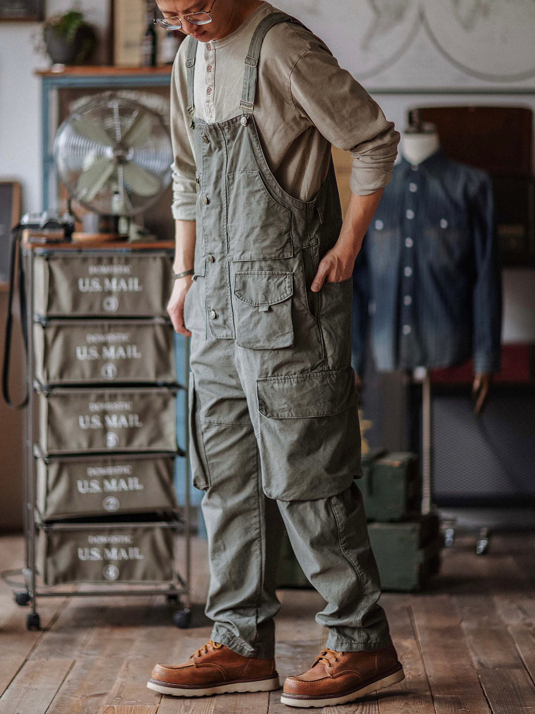 Sleek Men's Overalls | Durable Cotton Canvas, 10 Pockets